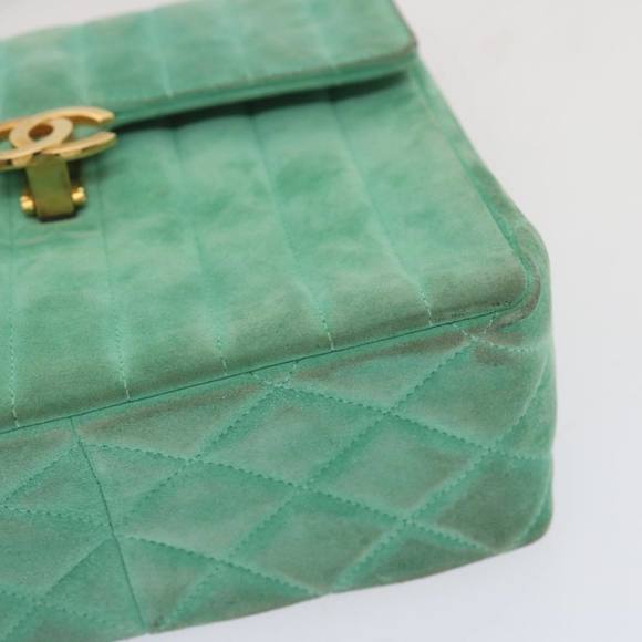 CHANEL Hand Bag Suede Green CC Auth 68731A - Picture 14 of 16